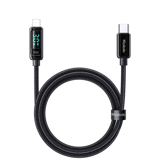 Cable de Datos y Carga USB-C - Lightning McDodo CA-8810 Display, 36W, 1.2m, Negro