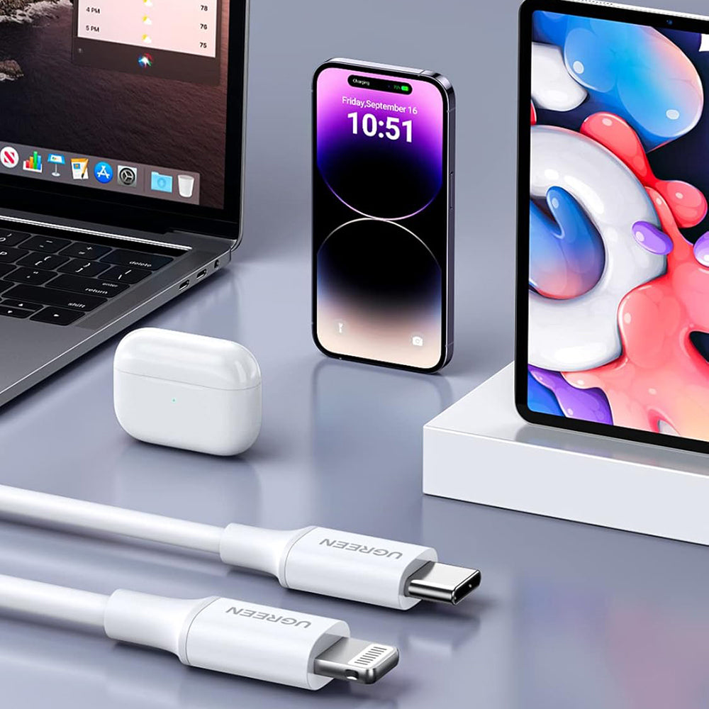 Cable de Datos y Carga USB-C - Lightning UGREEN US171 (10493), 20W, 1m, Blanco