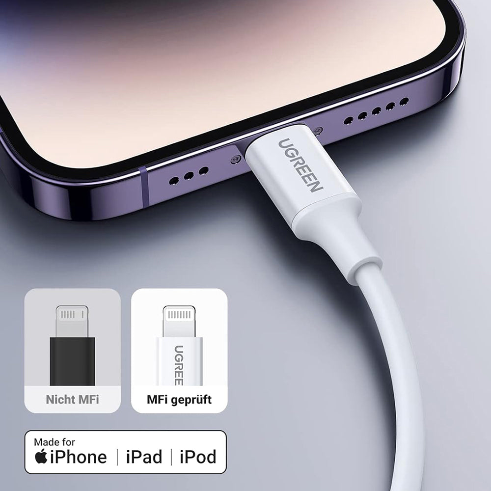 Cable de Datos y Carga USB-C - Lightning UGREEN US171 (10493), 20W, 1m, Blanco