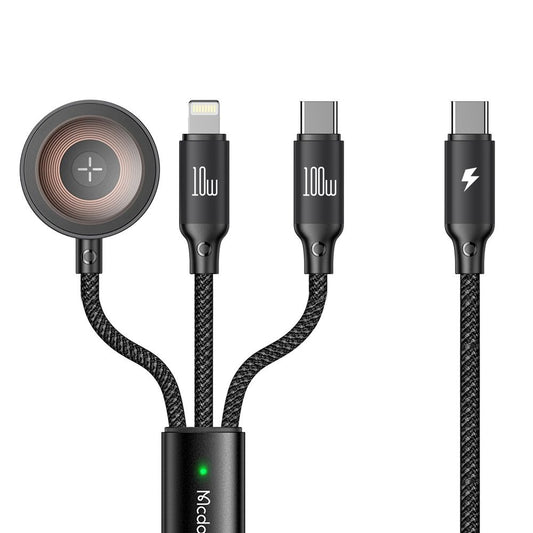 Cable de Carga USB-C - Lightning / USB-C / QI McDodo CA-4940 O 3in1, 100W, 1.2m, Negro