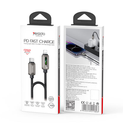 Cable de Datos y Carga USB-C - Lightning Yesido CA199, 27W, 1.2m, Negro