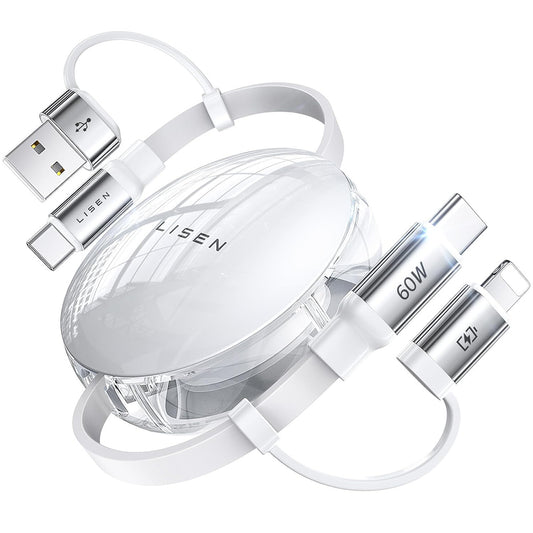 Cable de Datos y Carga USB-C / USB-A - USB-C / Lightning Lisen, 60W, 1m, Blanco YL0123030001