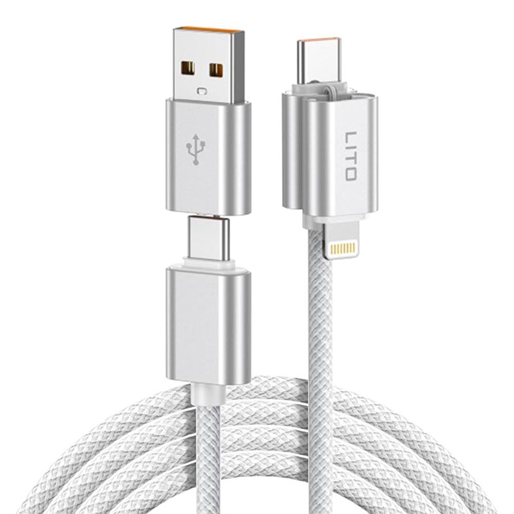 Cable de Datos y Carga USB-C / USB-A - USB-C / Lightning Lito LD21, 100W, 1m, Blanco