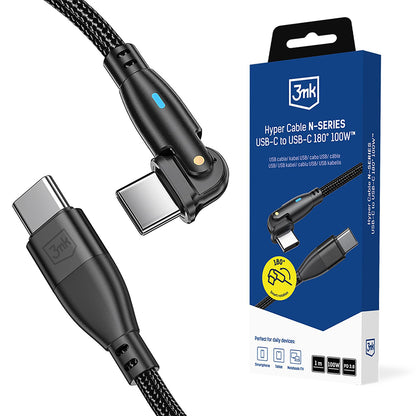 Cable de Datos y Carga USB-C - USB-C 3MK Hyper N Angulado, 100W, 1m, Negro