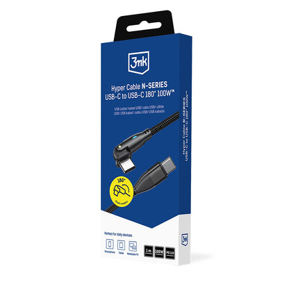 Cable de Datos y Carga USB-C - USB-C 3MK Hyper N Angulado, 100W, 1m, Negro