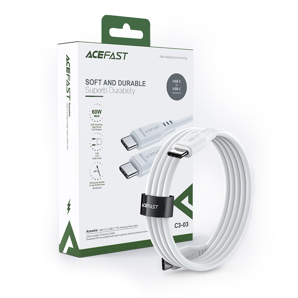 Cable de Datos y Carga USB-C - USB-C Acefast C3-03, 60W, 1.2m, Blanco