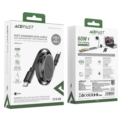 Cable de Datos y Carga USB-C - USB-C Acefast C13-03, 60W, 0.8m, Negro