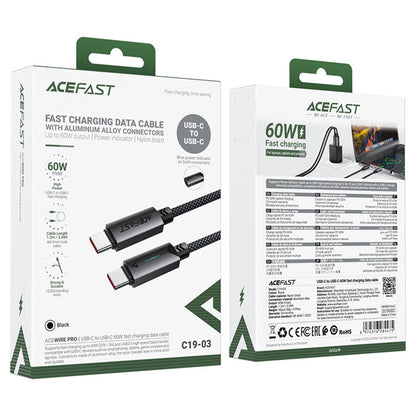 Cable de Datos y Carga USB-C - USB-C Acefast C19-03, 60W, 1.2m, Negro