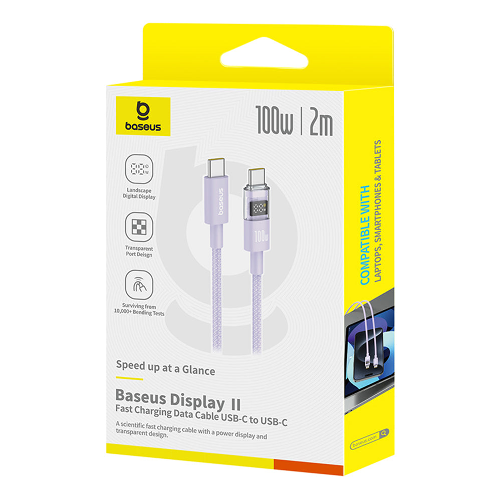 Cable de Datos y Carga USB-C - USB-C Baseus Display 2, 100W, 2m, Morado P10382702511-01