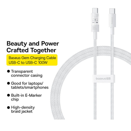 Cable de Datos y Carga USB-C - USB-C Baseus Gem, 100W, 1m, Blanco P10373000211-00