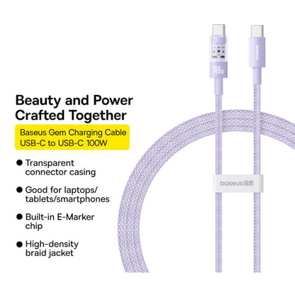 USB-C Data and Charging Cable - USB-C Baseus Gem, 100W, 1m, Purple P10373000511-00