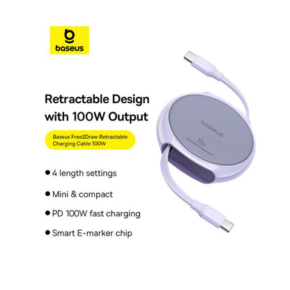 Cable de Datos y Carga USB-C - USB-C Baseus Pathfinder Retractable, 100W, 1m, Morado P10368400511-00