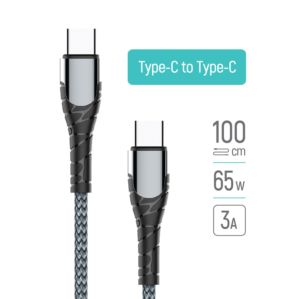 Cable de Datos y Carga USB-C - USB-C ColorWay CW-CBPDCC040, 65W, 1m, Gris