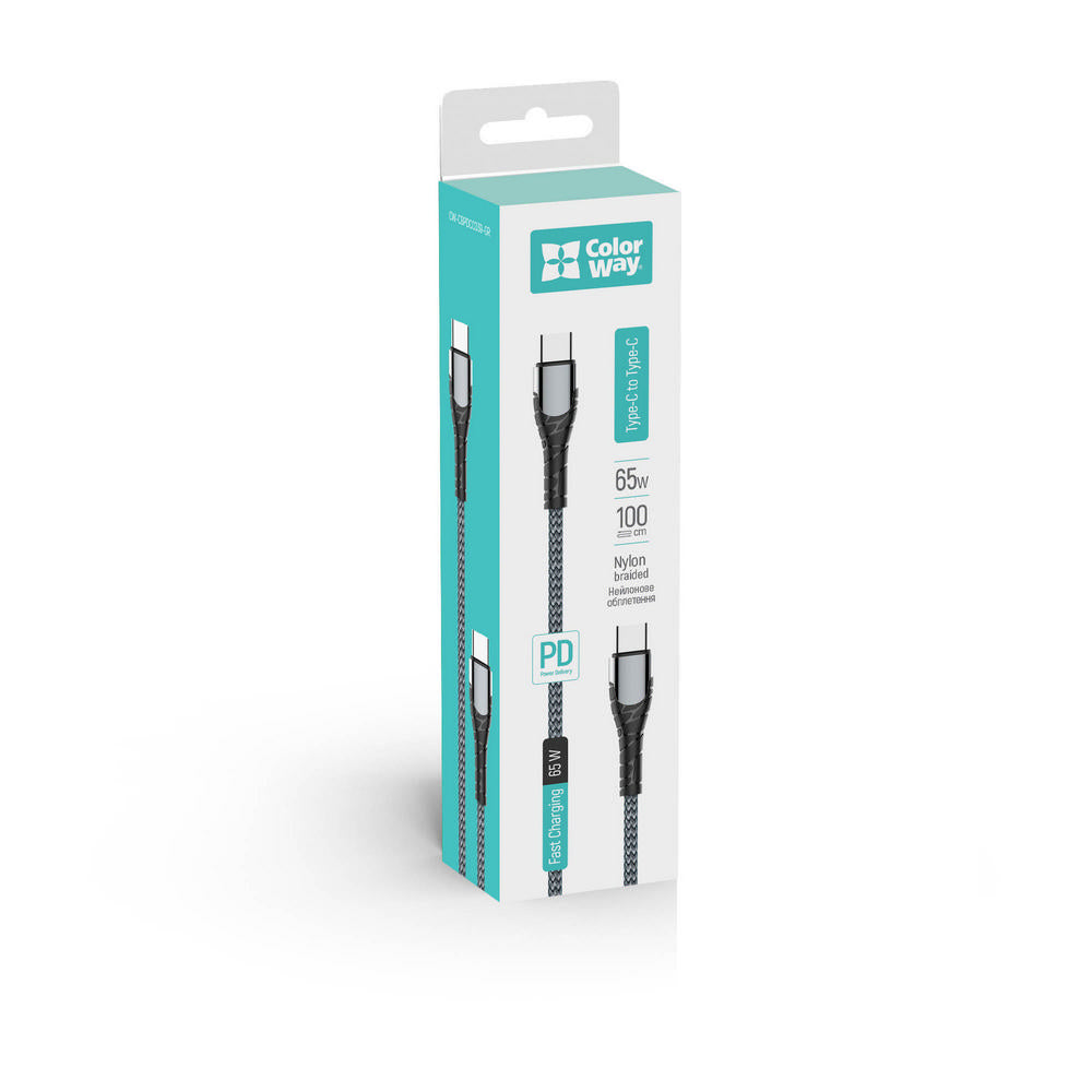 Cable de Datos y Carga USB-C - USB-C ColorWay CW-CBPDCC040, 65W, 1m, Gris