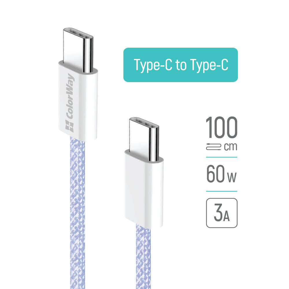Cable de Datos y Carga USB-C - USB-C ColorWay CW-CBPDCC061, 60W, 1m, Morado