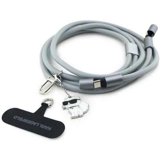 Cable de Datos y Carga USB-C - USB-C Karl Lagerfeld Choupette Charm, 100W, 1.5m, Gris