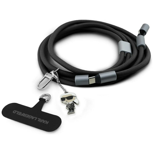 Cable de Datos y Carga USB-C - USB-C Karl Lagerfeld Ikonik Charm, 100W, 1.5m, Negro