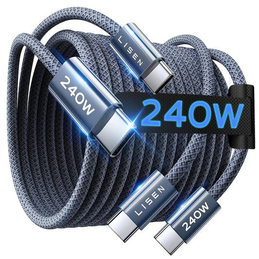 Cable de Datos y Carga USB-C - USB-C Lisen, 240W, 2m, Set 2 piezas, Azul Marino YL0123070023