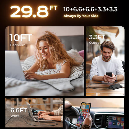 Cable de Datos y Carga USB-C - USB-C Lisen, 60W, Set 5 piezas (2 x 1m, 2 x 2m, 1 x 3m), Negro YL0123070010