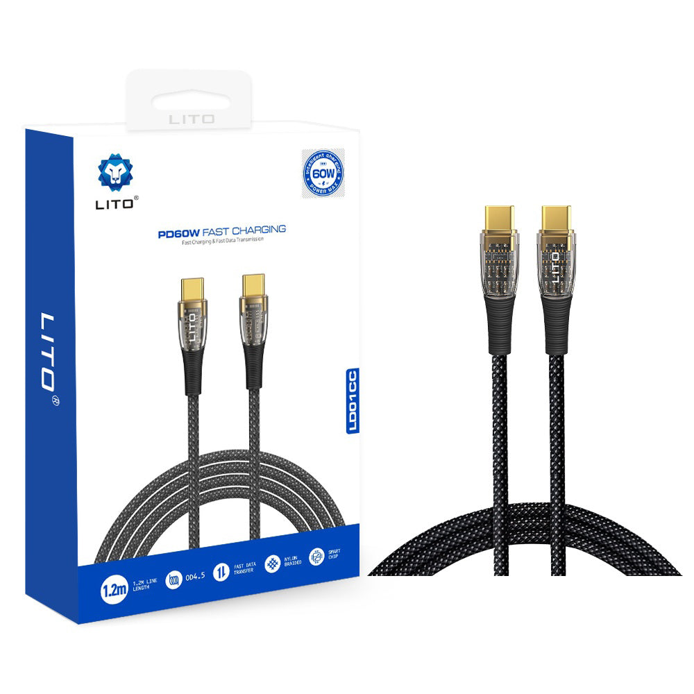 Cable de Datos y Carga USB-C - USB-C Lito LD01, 60W, 1.2m, Negro
