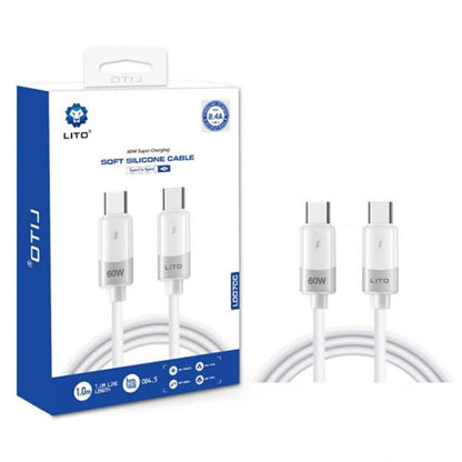 Cable de Datos y Carga USB-C - USB-C Lito LD07, 60W, 1m, Blanco