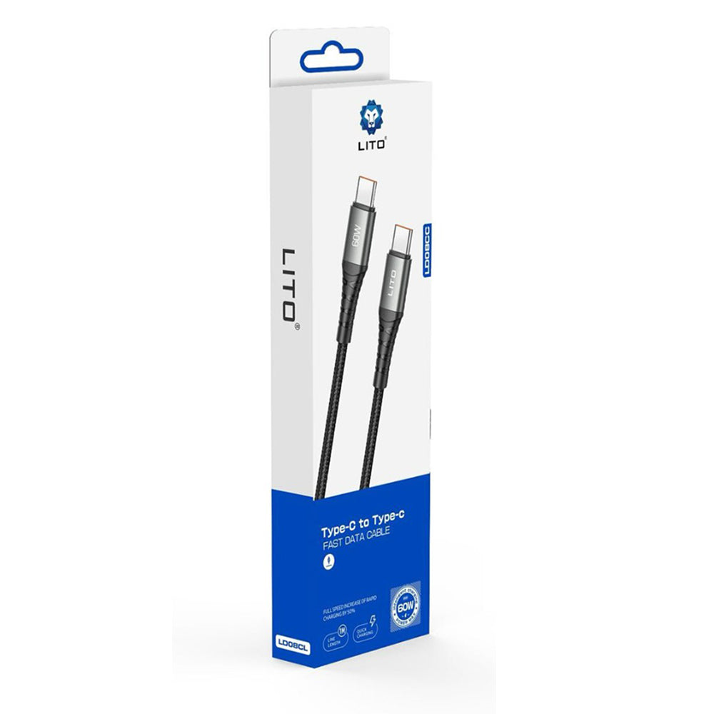 Cable de Datos y Carga USB-C - USB-C Lito LD22CC, 60W, 2m, Negro