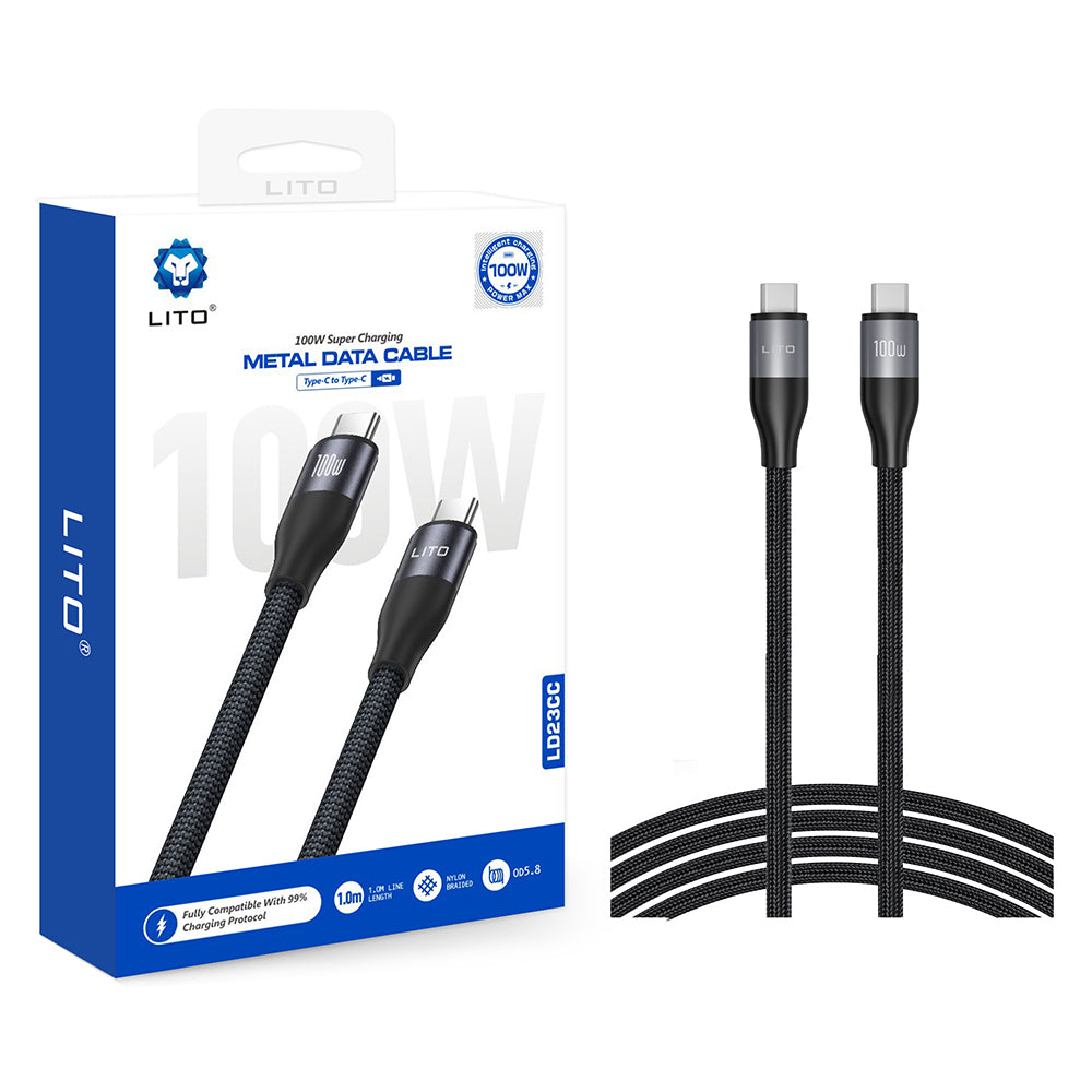 Cable de Datos y Carga USB-C - USB-C Lito LD23CC, 100W, 1m, Gris