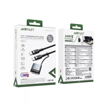 Cable de Carga Acefast, USB-C - USB-C / MagSafe 3, 240W, 1.2m, Negro