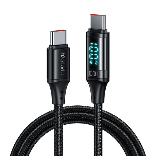 Cable de Datos y Carga USB-C - USB-C McDodo CA-1100 Display, 100W, 1.2m, Negro