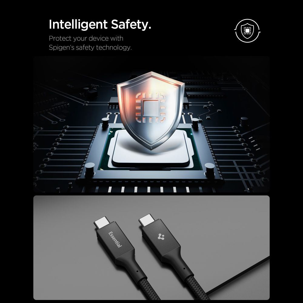 Cable de Datos y Carga USB-C - USB-C Spigen EB10015CC, 100W, 1.5m, Negro ACA10421