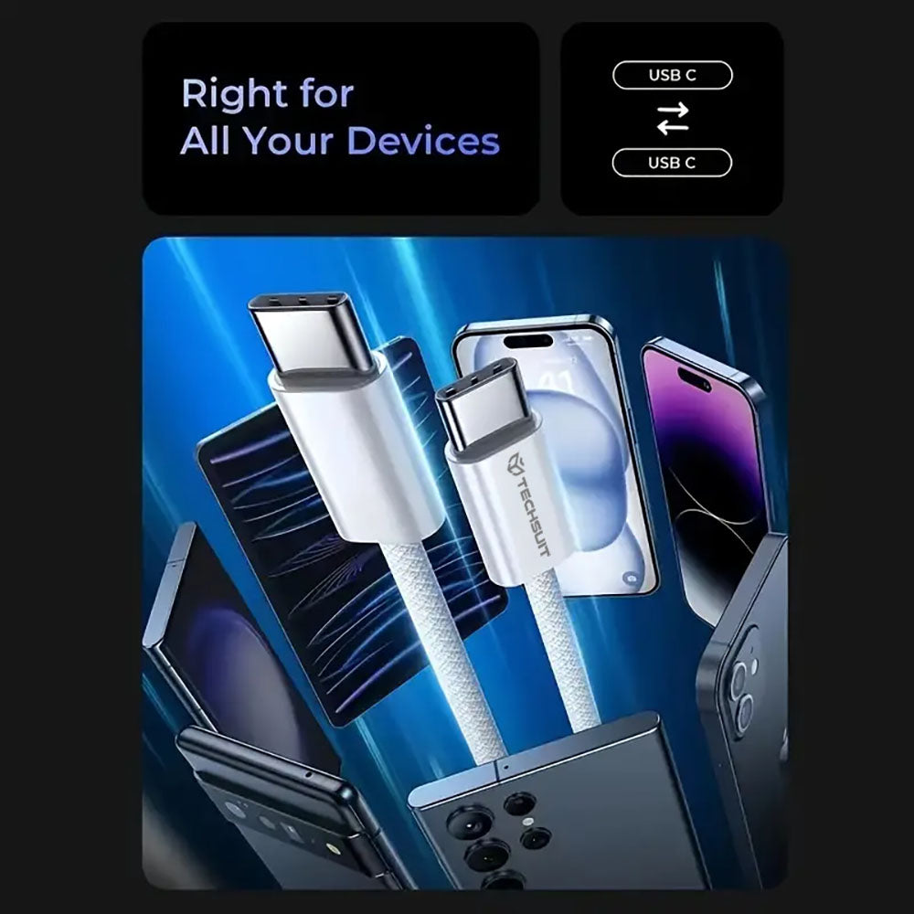 Cable de Datos y Carga USB-C - USB-C Techsuit PCB114D, 60W, 1m, Azul