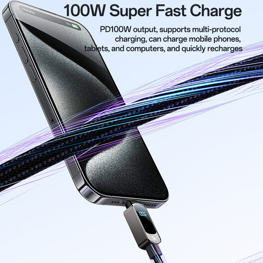 Cable de Datos y Carga USB-C - USB-C Yesido CA179 Display, 100W, 1.2m, Negro