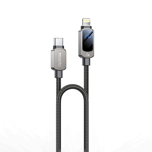 Cable de Datos y Carga USB-C - USB-C Yesido CA180 Display, 27W, 1.2m, Negro