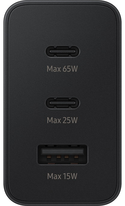 Cargador de red Samsung Trio, 65 W, 3,5 A, 1 x USB-A - 2 x USB-C, negro EP-T6530NBEGEU