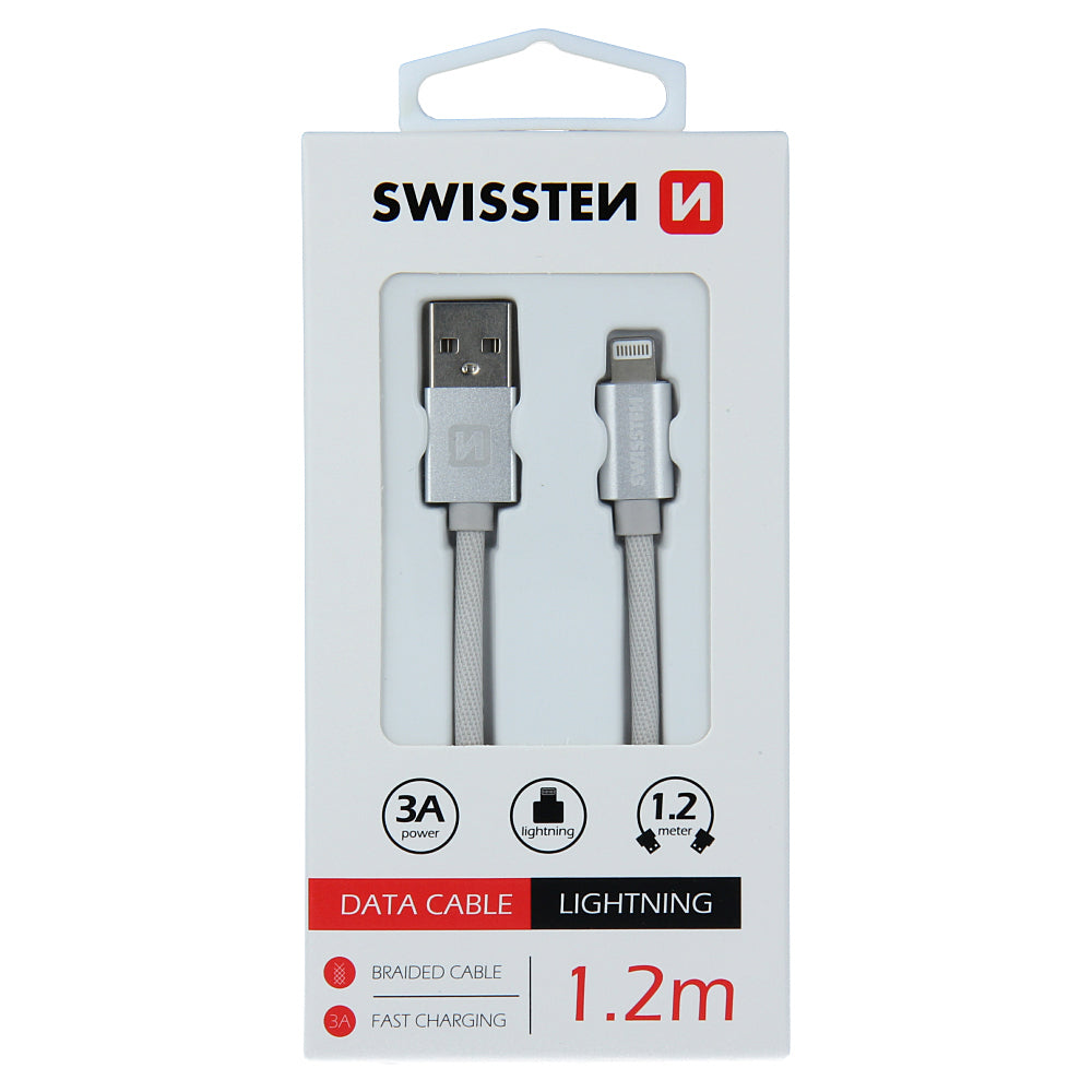 Cable de datos y carga USB-A - Lightning Swissten, 18 W, 1,2 m, plateado 71524203