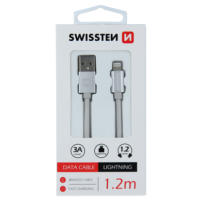 Cable de datos y carga USB-A - Lightning Swissten, 18 W, 1,2 m, plateado 71524203