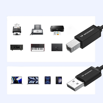Cable de impresora WZK WKDDY3S, USB-A - USB-B, 2m, Negro
