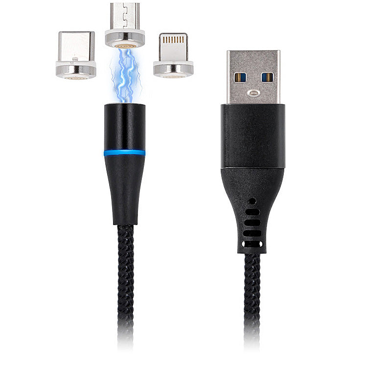 USB-A Charging Cable - Lightning / microUSB / USB-C MaXlife MXUC-02 Magnetic 3in1, 18W, 1m, Black