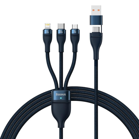 Cable de carga USB-C / USB-A - Lightning / microUSB / USB-C Baseus Flash Series II, 100W, 1.2m, Azul marino CASS030103
