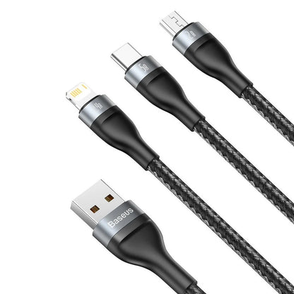 Cable de carga Baseus Flash Serie 3en1 USB-A - Lightning / microUSB / USB-C, 66 W, 1,2 m, negro CA1T3-G1 