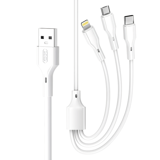 Cable de carga USB-A - Lightning / microUSB / USB-C XO Design NB230 3en1, 20W, 1m, Blanco 