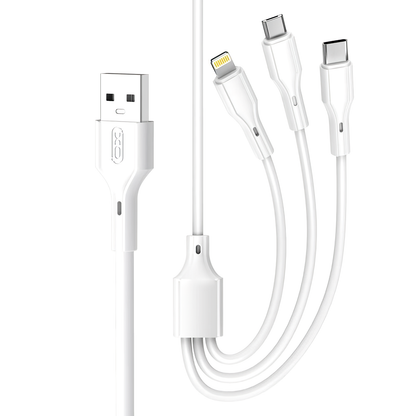 Cable de Carga USB-A - Lightning / microUSB / USB-C XO Design NB230 3en1, 20W, 1m, Blanco