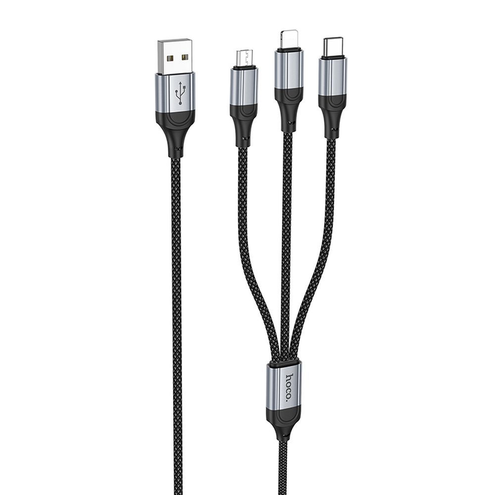 Cable de carga USB-A - Lightning / microUSB / USB-C HOCO X102 3en1, 18W, 1m, Negro 