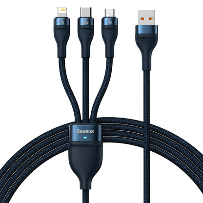 Cable de Carga USB-A - Lightning / microUSB / USB-C Baseus Flash Series II 3en1, 66W, 1.2m, Azul CASS040003