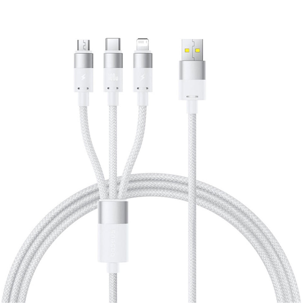 Cable de Carga USB-A - Lightning / microUSB / USB-C Baseus StarSpeed, 100W, 1.5m, Blanco P10319900211-00