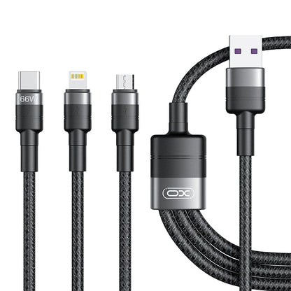 Cable de Carga USB-A - Lightning / microUSB / USB-C XO Design NB-Q191 3in1, 66W, 1.2m, Negro