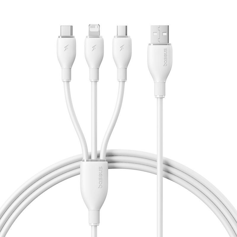 Cable de carga USB-A - Lightning / microUSB / USB-C Baseus Ultra Fast 3en1, 18W, 1.3m, Blanco P10376303211-00