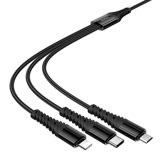Cable de carga USB-A / USB-C - Lightning / microUSB / USB-C HOCO X123 3en1, 18W, 1m, Negro
