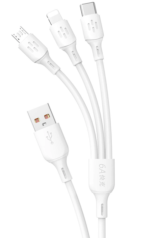 Cable de carga USB-A - Lightning / microUSB / USB-C Dudao L8A 3en1, 66W, 1.2m, Blanco