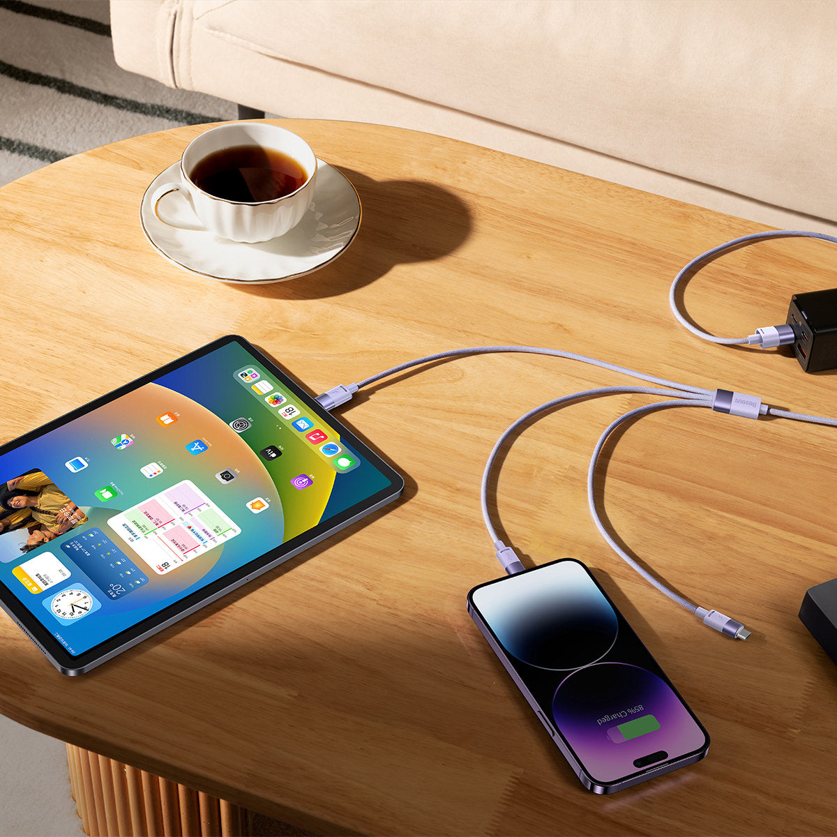 Cable de Carga USB-A - Lightning / microUSB / USB-C Baseus StarSpeed 3in1, 20W, 1.2m, Morado CAXS000005